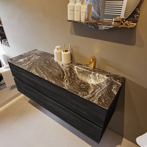 VICA-DLUX 130cm mueble de baño Antracite 2 cajones. Lavabo CLOUD Derecho 1 orificio color Lava.