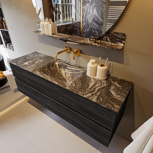 VICA-DLUX 150cm mueble de baño Antracite 2 cajones. Lavabo CLOUD Centro sin orificio color Lava.