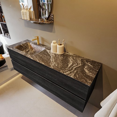 VICA-DLUX 150cm mueble de baño Antracite 2 cajones. Lavabo CLOUD Izquierda 1 orificio color Lava.