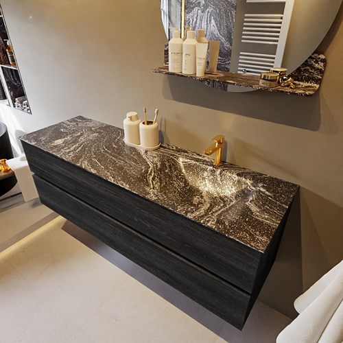 VICA-DLUX 150cm mueble de baño Antracite 2 cajones. Lavabo CLOUD Derecho 1 orificio color Lava.
