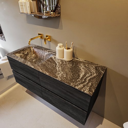 VICA-DLUX 120cm mueble de baño Antracite 4 cajones. Lavabo CLOUD Izquierda sin orificio color Lava.