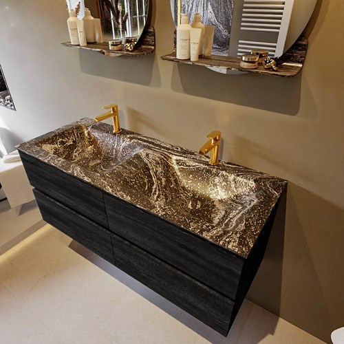 VICA-DLUX 120cm mueble de baño Antracite 4 cajones. Lavabo CLOUD Doble 2 orificios color Lava.