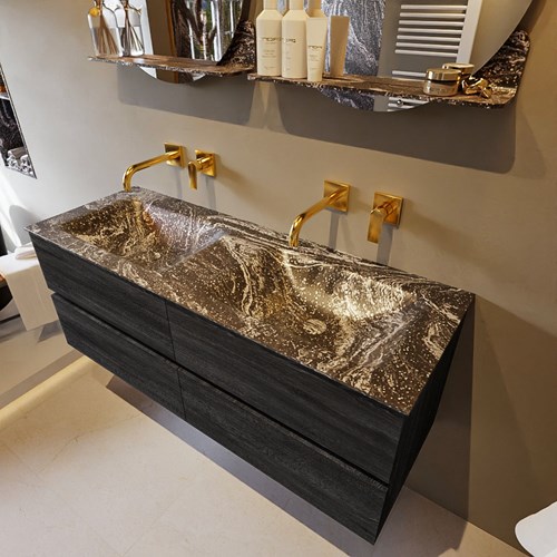 VICA-DLUX 130cm mueble de baño Antracite 4 cajones. Lavabo CLOUD Doble sin orificio color Lava.