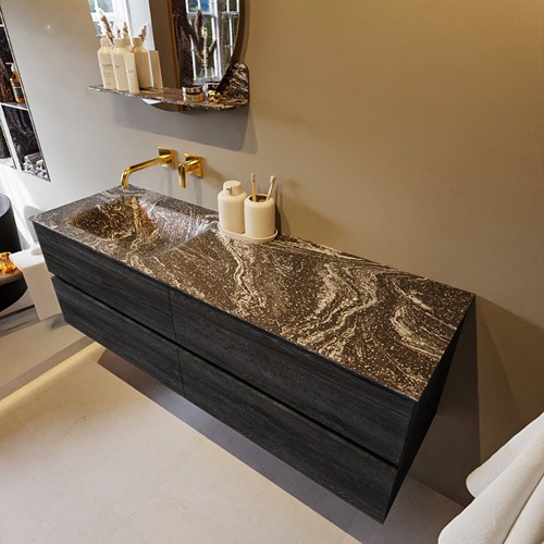 VICA-DLUX 150cm mueble de baño Antracite 4 cajones. Lavabo CLOUD Izquierda sin orificio color Lava.