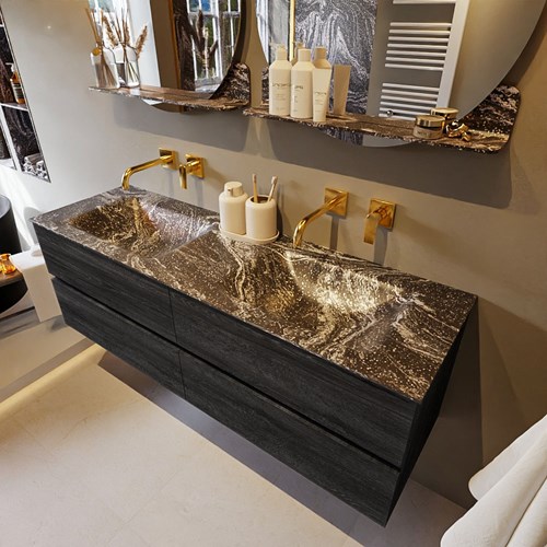 VICA-DLUX 150cm mueble de baño Antracite 4 cajones. Lavabo CLOUD Doble sin orificio color Lava.