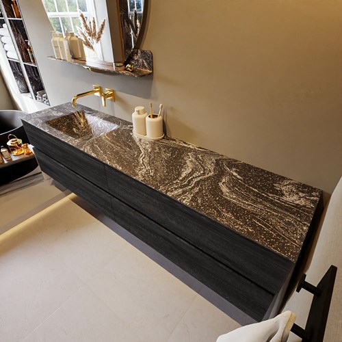VICA-DLUX 200cm mueble de baño Antracite 4 cajones. Lavabo CLOUD Izquierda sin orificio color Lava.