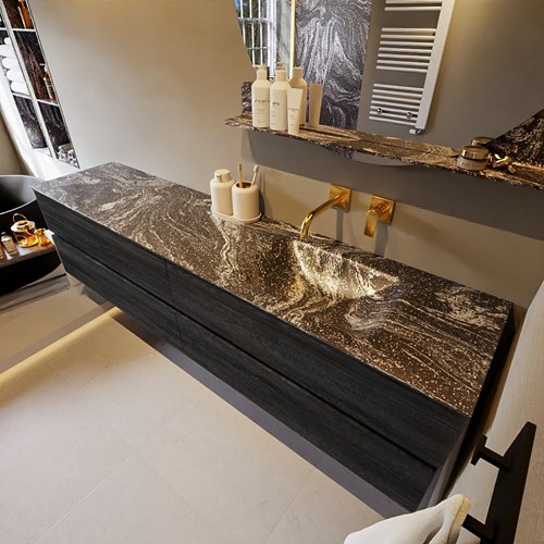 VICA-DLUX 200cm mueble de baño Antracite 4 cajones. Lavabo CLOUD Derecho sin orificio color Lava.