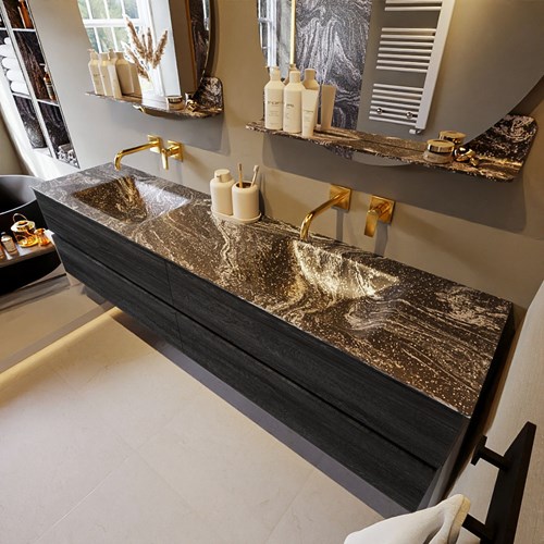 VICA-DLUX 200cm mueble de baño Antracite 4 cajones. Lavabo CLOUD Doble sin orificio color Lava.