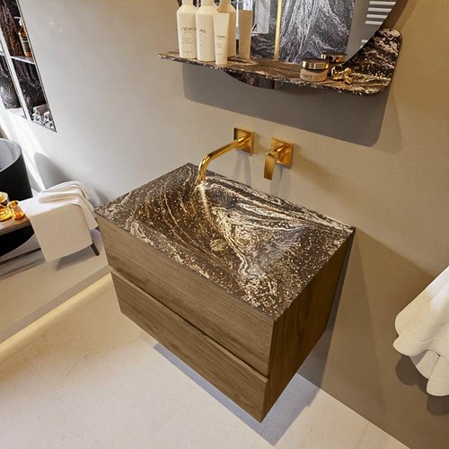 VICA-DLUX 70cm mueble de baño Chai 2 cajones. Lavabo CLOUD Centro sin orificio color Lava.