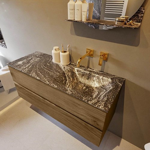 VICA-DLUX 120cm mueble de baño Chai 2 cajones. Lavabo CLOUD Derecho sin orificio color Lava.