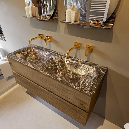 VICA-DLUX 120cm mueble de baño Chai 2 cajones. Lavabo CLOUD Doble sin orificio color Lava.