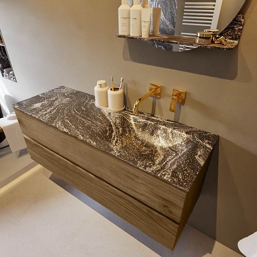 VICA-DLUX 130cm mueble de baño Chai 2 cajones. Lavabo CLOUD Derecho sin orificio color Lava.