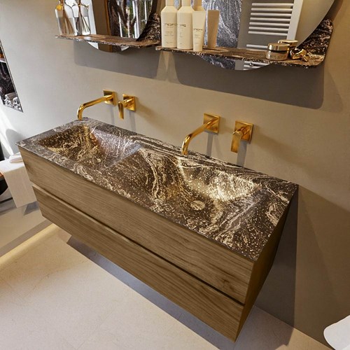 VICA-DLUX 130cm mueble de baño Chai 2 cajones. Lavabo CLOUD Doble sin orificio color Lava.