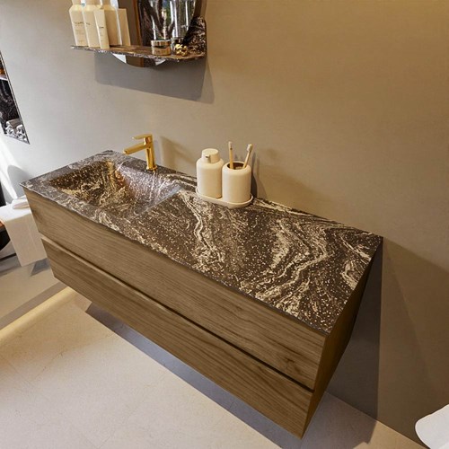 VICA-DLUX 130cm mueble de baño Chai 2 cajones. Lavabo CLOUD Izquierda 1 orificio color Lava.