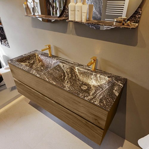 VICA-DLUX 130cm mueble de baño Chai 2 cajones. Lavabo CLOUD Doble 2 orificios color Lava.