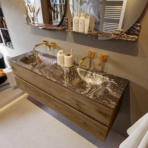 VICA-DLUX 150cm mueble de baño Chai 2 cajones. Lavabo CLOUD Doble sin orificio color Lava.