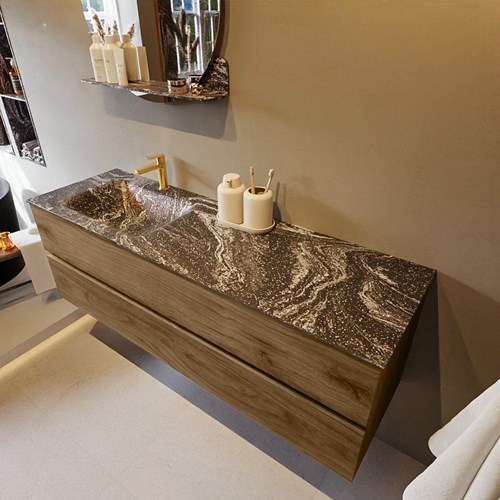 VICA-DLUX 150cm mueble de baño Chai 2 cajones. Lavabo CLOUD Izquierda 1 orificio color Lava.