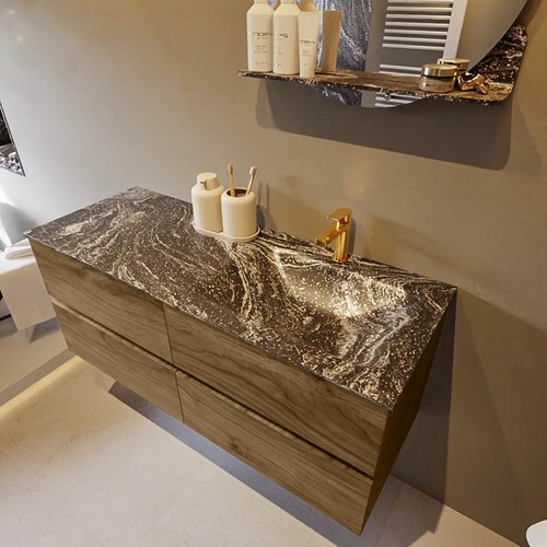 VICA-DLUX 120cm mueble de baño Chai 4 cajones. Lavabo CLOUD Derecho 1 orificio color Lava.