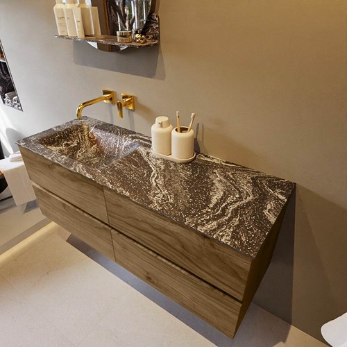 VICA-DLUX 130cm mueble de baño Chai 4 cajones. Lavabo CLOUD Izquierda sin orificio color Lava.