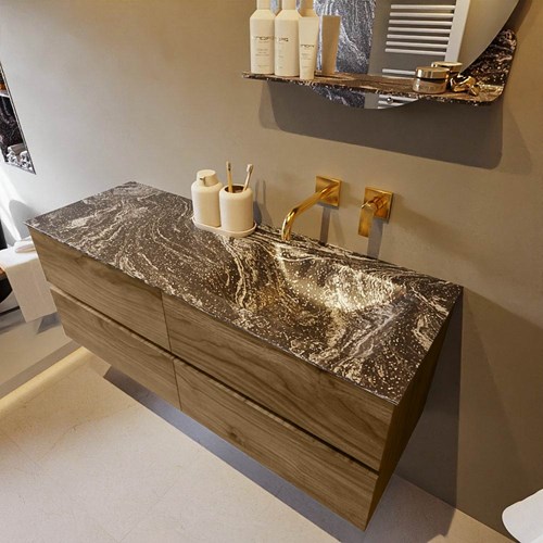 VICA-DLUX 130cm mueble de baño Chai 4 cajones. Lavabo CLOUD Derecho sin orificio color Lava.