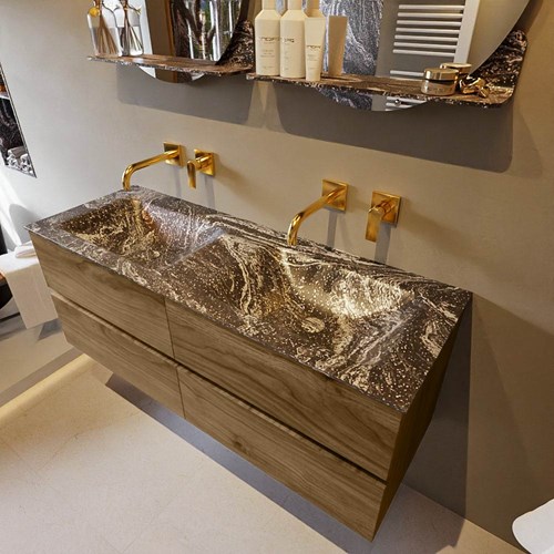 VICA-DLUX 130cm mueble de baño Chai 4 cajones. Lavabo CLOUD Doble sin orificio color Lava.