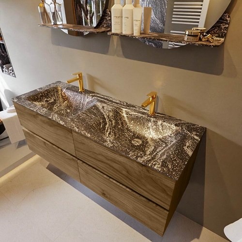 VICA-DLUX 130cm mueble de baño Chai 4 cajones. Lavabo CLOUD Doble 2 orificios color Lava.