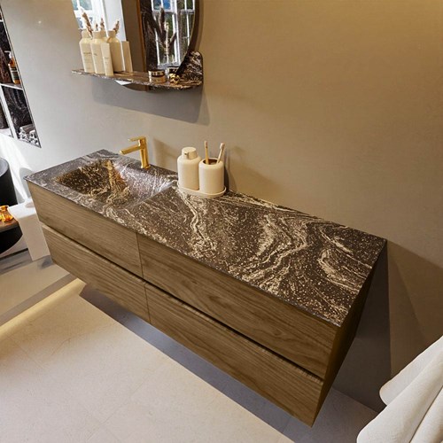 VICA-DLUX 150cm mueble de baño Chai 4 cajones. Lavabo CLOUD Izquierda 1 orificio color Lava.
