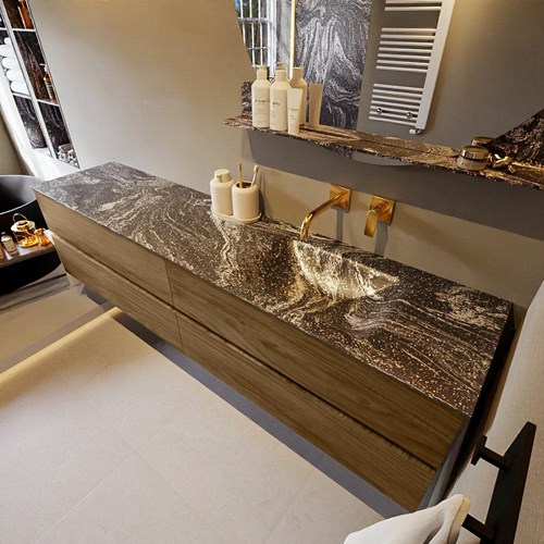 VICA-DLUX 200cm mueble de baño Chai 4 cajones. Lavabo CLOUD Derecho sin orificio color Lava.