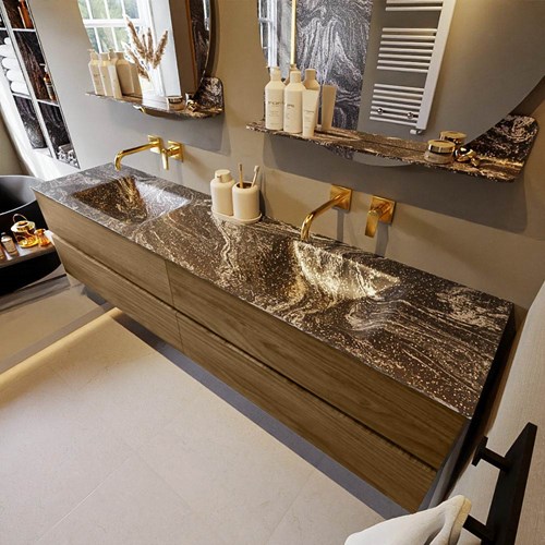 VICA-DLUX 200cm mueble de baño Chai 4 cajones. Lavabo CLOUD Doble sin orificio color Lava.