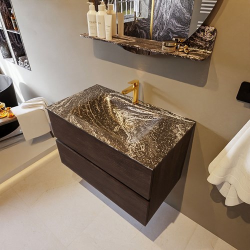 VICA-DLUX 80cm mueble de baño Dark Brown 2 cajones. Lavabo CLOUD Centro 1 orificio color Lava.