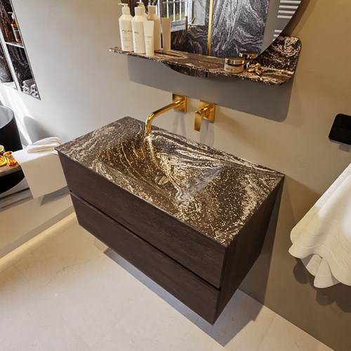VICA-DLUX 90cm mueble de baño Dark Brown 2 cajones. Lavabo CLOUD Centro sin orificio color Lava.