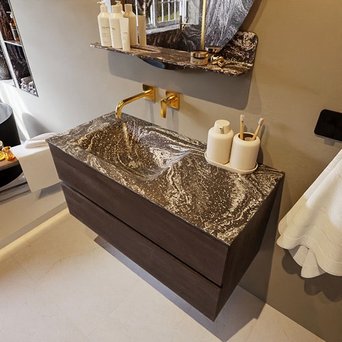 VICA-DLUX 100cm mueble de baño Dark Brown 2 cajones. Lavabo CLOUD Izquierda sin orificio color Lava.