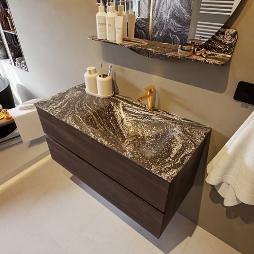 VICA-DLUX 100cm mueble de baño Dark Brown 2 cajones. Lavabo CLOUD Derecho 1 orificio color Lava.