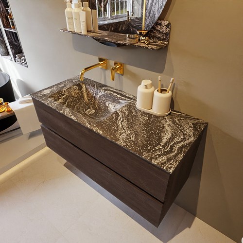 VICA-DLUX 110cm mueble de baño Dark Brown 2 cajones. Lavabo CLOUD Izquierda sin orificio color Lava.