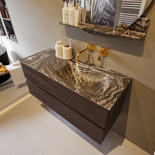 VICA-DLUX 110cm mueble de baño Dark Brown 2 cajones. Lavabo CLOUD Derecho sin orificio color Lava.