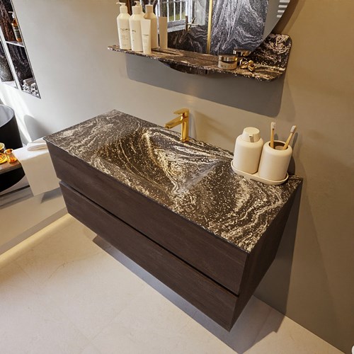 VICA-DLUX 110cm mueble de baño Dark Brown 2 cajones. Lavabo CLOUD Centro 1 orificio color Lava.