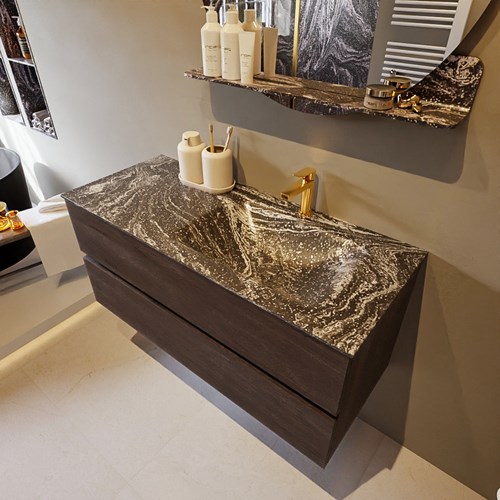 VICA-DLUX 110cm mueble de baño Dark Brown 2 cajones. Lavabo CLOUD Derecho 1 orificio color Lava.