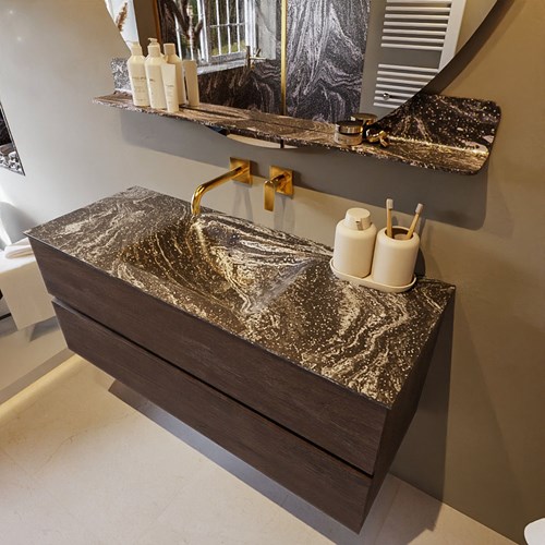 VICA-DLUX 120cm mueble de baño Dark Brown 2 cajones. Lavabo CLOUD Centro sin orificio color Lava.