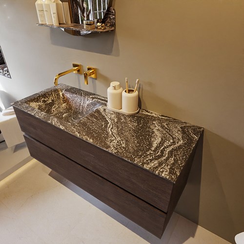 VICA-DLUX 120cm mueble de baño Dark Brown 2 cajones. Lavabo CLOUD Izquierda sin orificio color Lava.