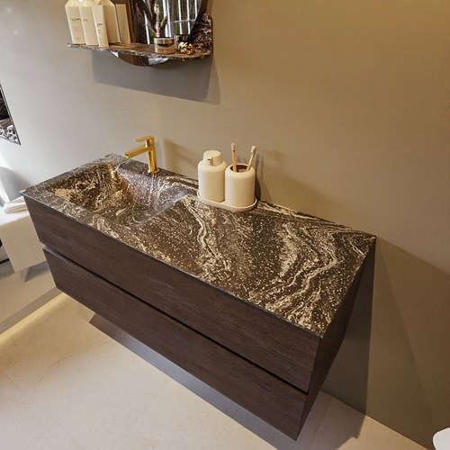 VICA-DLUX 120cm mueble de baño Dark Brown 2 cajones. Lavabo CLOUD Izquierda 1 orificio color Lava.