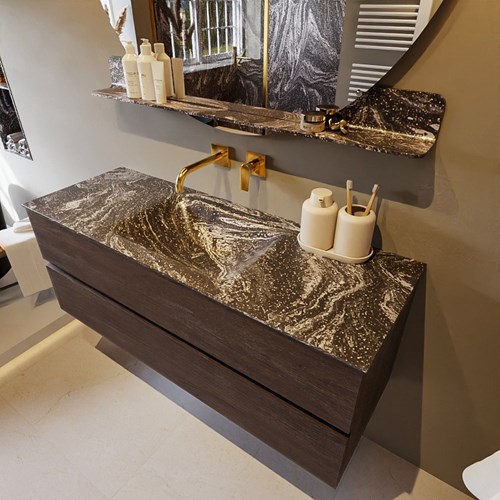 VICA-DLUX 130cm mueble de baño Dark Brown 2 cajones. Lavabo CLOUD Centro sin orificio color Lava.
