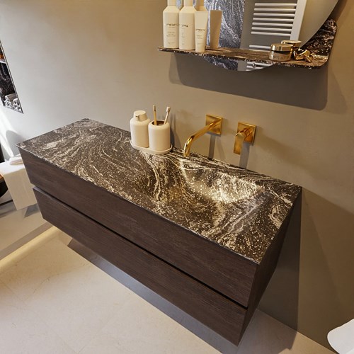 VICA-DLUX 130cm mueble de baño Dark Brown 2 cajones. Lavabo CLOUD Derecho sin orificio color Lava.