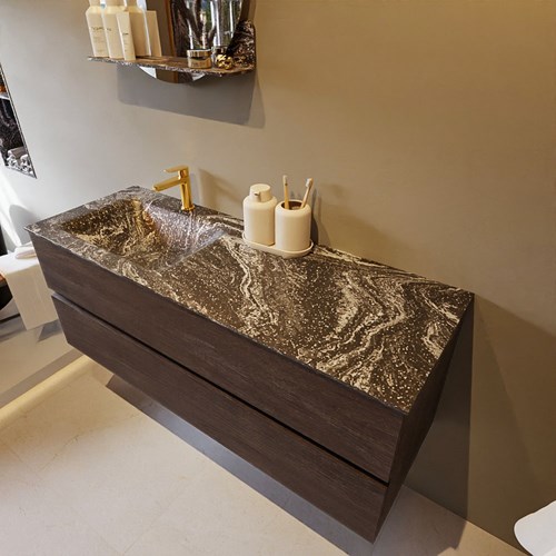 VICA-DLUX 130cm mueble de baño Dark Brown 2 cajones. Lavabo CLOUD Izquierda 1 orificio color Lava.
