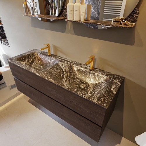 VICA-DLUX 130cm mueble de baño Dark Brown 2 cajones. Lavabo CLOUD Doble 2 orificios color Lava.