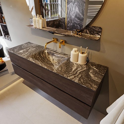 VICA-DLUX 150cm mueble de baño Dark Brown 2 cajones. Lavabo CLOUD Centro sin orificio color Lava.