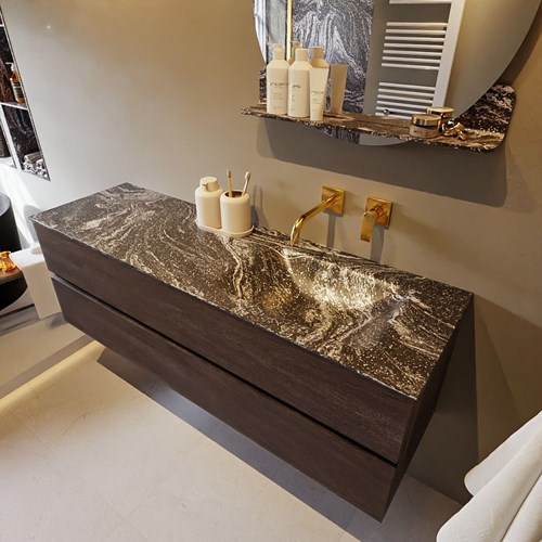 VICA-DLUX 150cm mueble de baño Dark Brown 2 cajones. Lavabo CLOUD Derecho sin orificio color Lava.