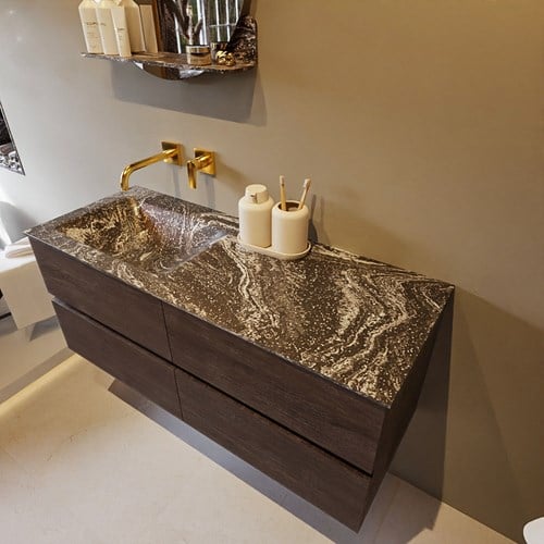 VICA-DLUX 120cm mueble de baño Dark Brown 4 cajones. Lavabo CLOUD Izquierda sin orificio color Lava.