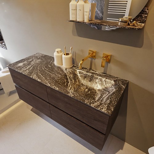 VICA-DLUX 120cm mueble de baño Dark Brown 4 cajones. Lavabo CLOUD Derecho sin orificio color Lava.