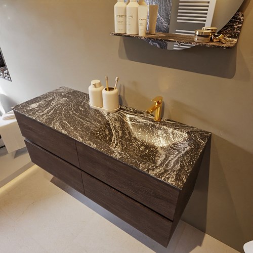 VICA-DLUX 120cm mueble de baño Dark Brown 4 cajones. Lavabo CLOUD Derecho 1 orificio color Lava.