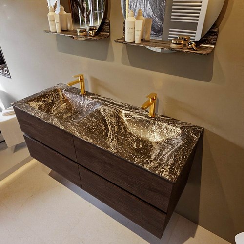 VICA-DLUX 120cm mueble de baño Dark Brown 4 cajones. Lavabo CLOUD Doble 2 orificios color Lava.